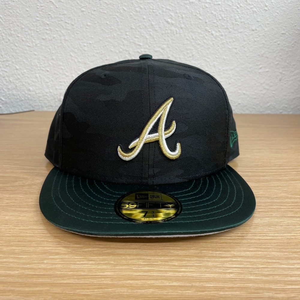 New Era 59FIFTY Atlanta Braves Hat 7 3/4 Black Tonal Camo Green Fitted MLB Cap